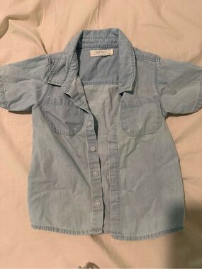 Light Blue Short Sleeve Denim Button-Down Shirt for Kids
